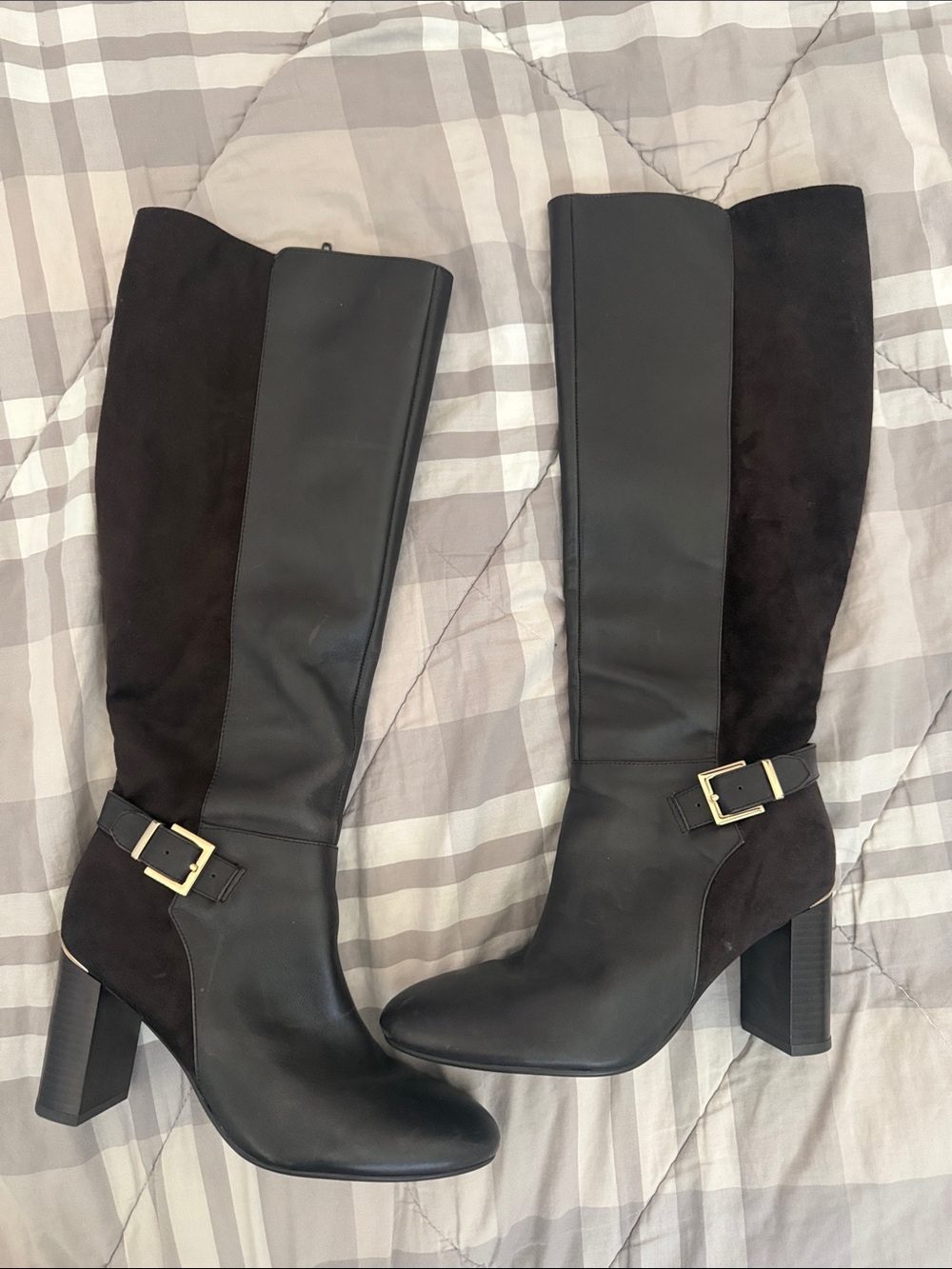 Bandolino Black Two-Texture Knee-High Buckle Riding Boots